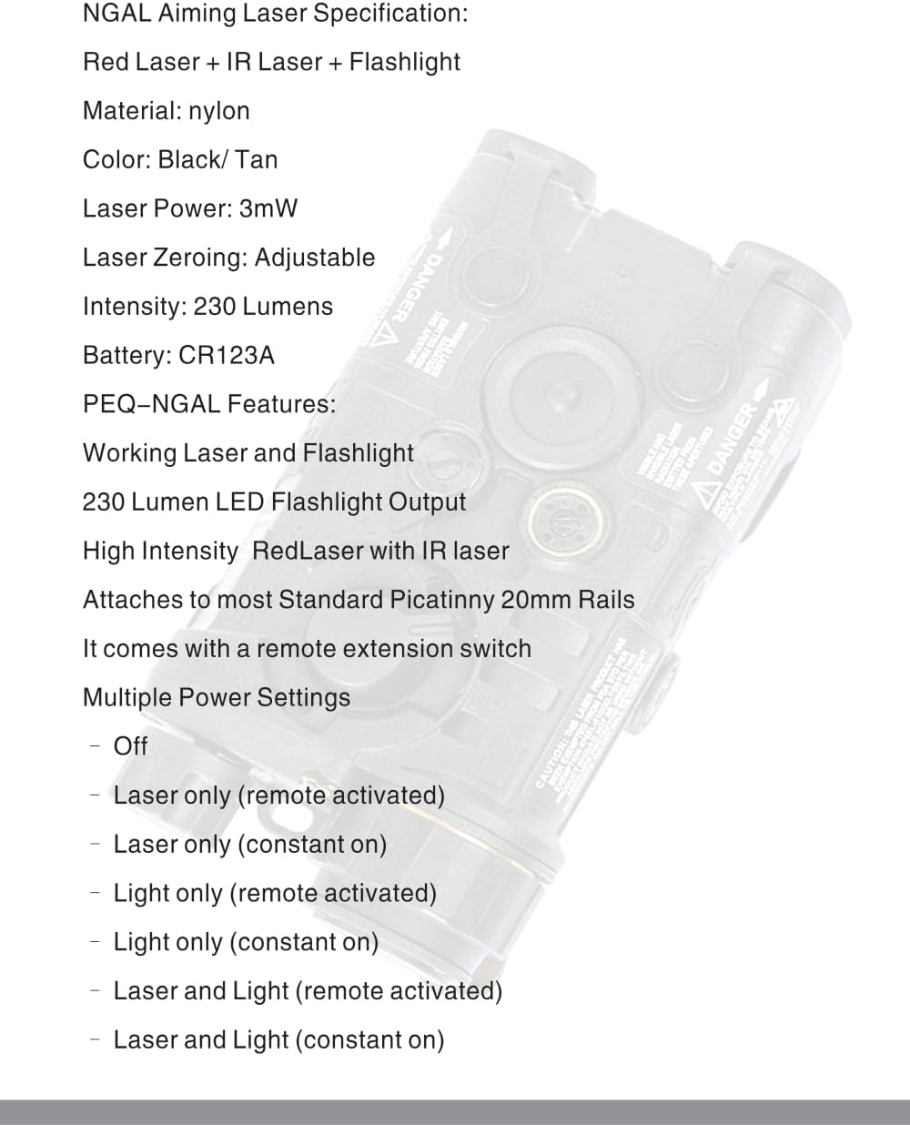 FMA PEQ NGAL Mini Version IR Laser + Red Laser + White LED Flashing Sight for Airsoft AEG GBB CQB Laser Output Within 5mW - FMA