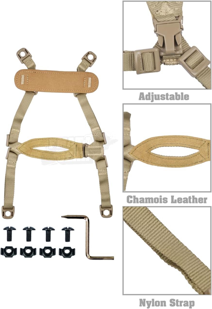 FMA 4Points Tactical Helmet Retention System Chin Strap with and Screws for Mich | Fast | IBH Helmet | Helmet Accessories Paintball Hunting Shooting - FMA