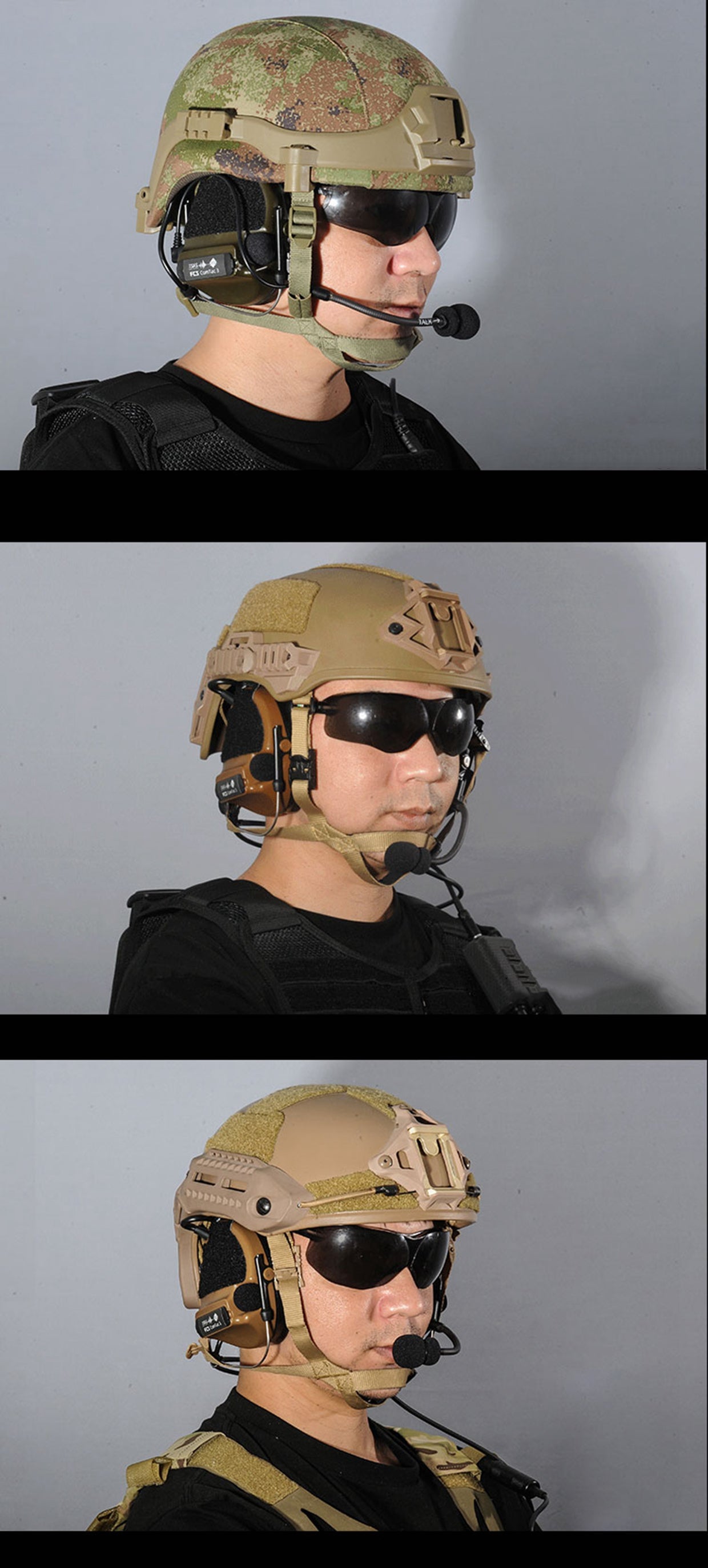 FCS C3 Silicone Ear Protection Headset Tactical Headset Pickup Noise Reduction Headphone for Helmet - FMA