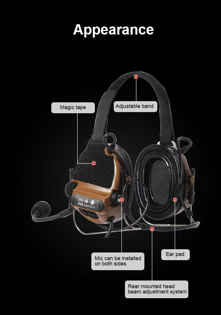 FCS C3 Silicone Ear Protection Headset Tactical Headset Pickup Noise Reduction Headphone for Helmet - FMA