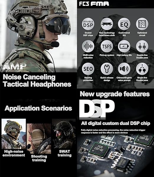 2025 FMA AMP NRR 26dB Digital Tactical Headset | Pickup Noise Reduction Communication Hearing Protection Earmuffs - FMA