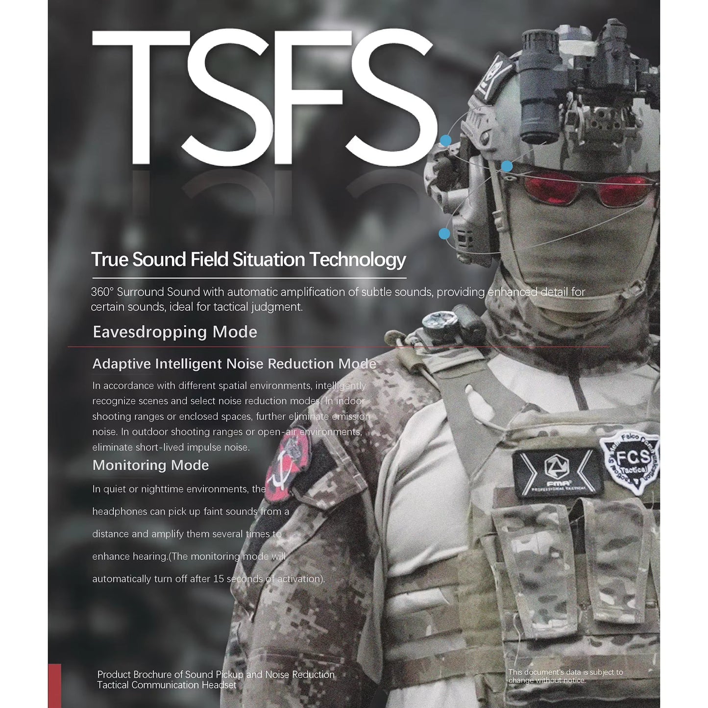 Tactical Noise Reduction Headset Falcon Ears FE30 / FE40 Pro - Sound Pickup For Hunting, Airfost, Tactical Communication - FMA