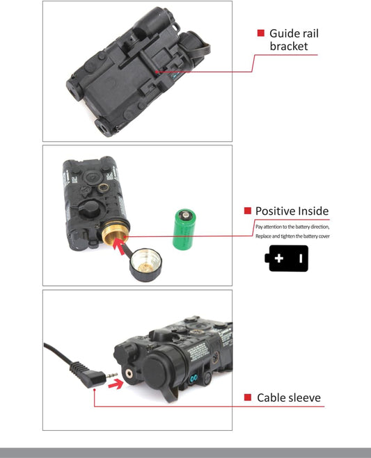 FMA PEQ NGAL Mini Version IR Laser + Red Laser + White LED Flashing Sight for Airsoft AEG GBB CQB Laser Output Within 5mW