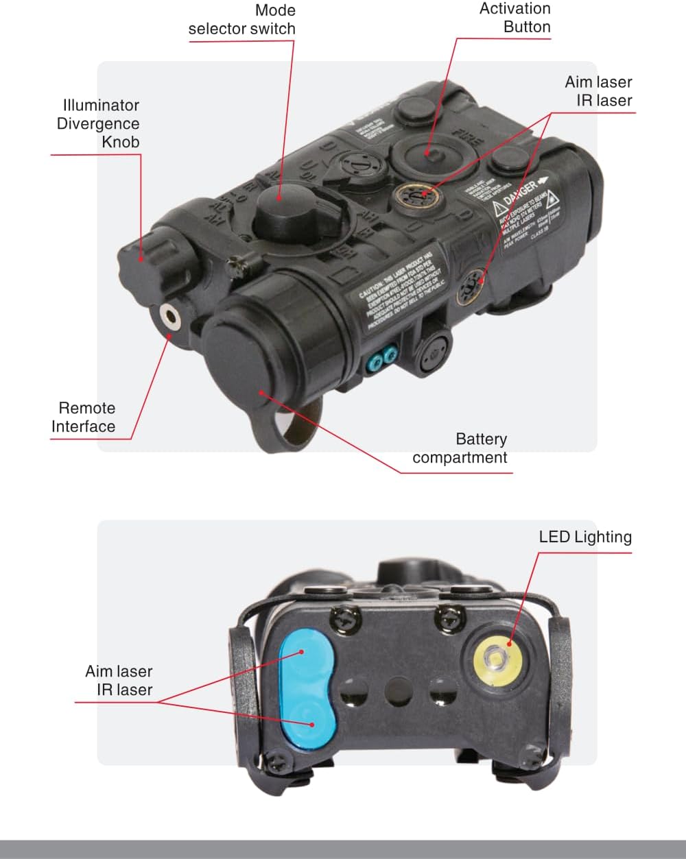 FMA PEQ NGAL Mini Version IR Laser + Red Laser + White LED Flashing Sight for Airsoft AEG GBB CQB Laser Output Within 5mW