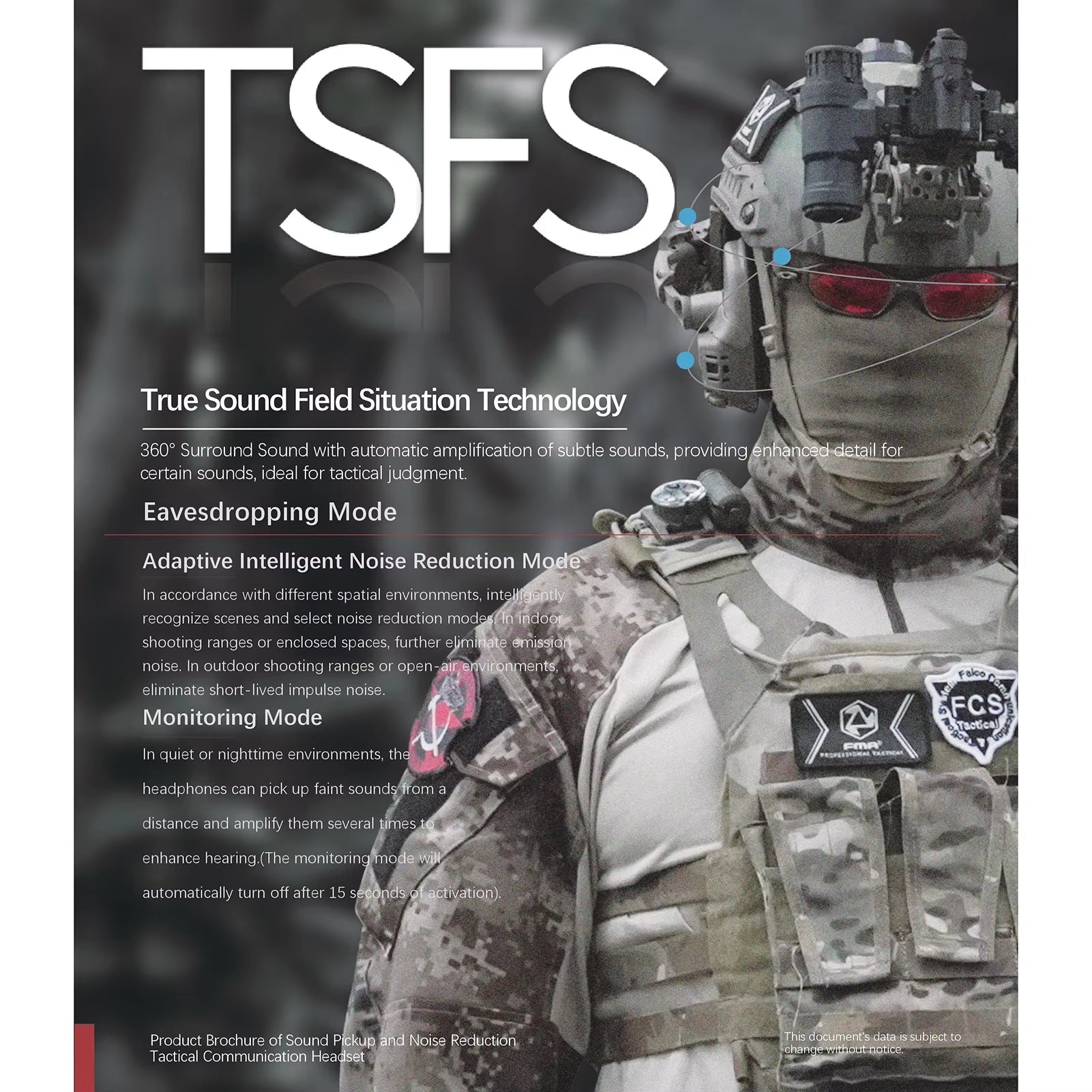 Tactical Noise Reduction Headset Falcon Ears FE30 / FE40 Pro - Sound Pickup For Hunting, Airfost, Tactical Communication - FMA