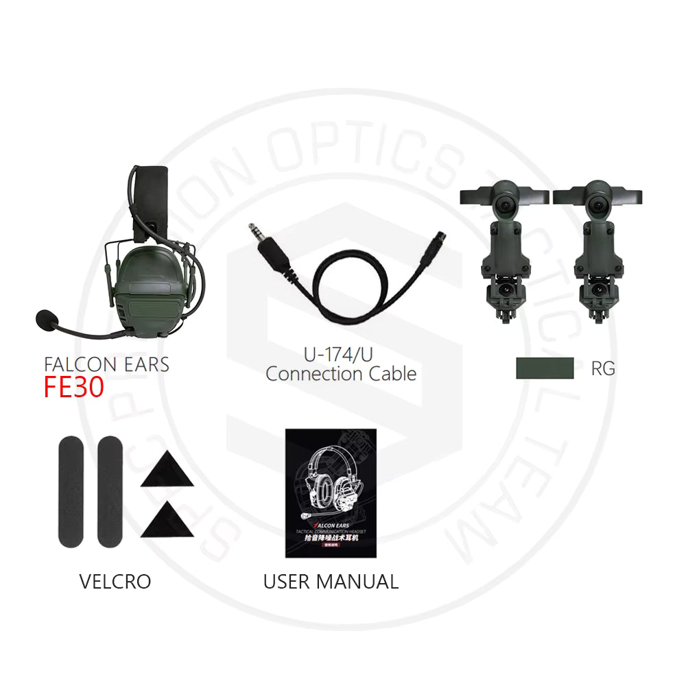 Tactical Noise Reduction Headset Falcon Ears FE30 / FE40 Pro - Sound Pickup For Hunting, Airfost, Tactical Communication - FMA